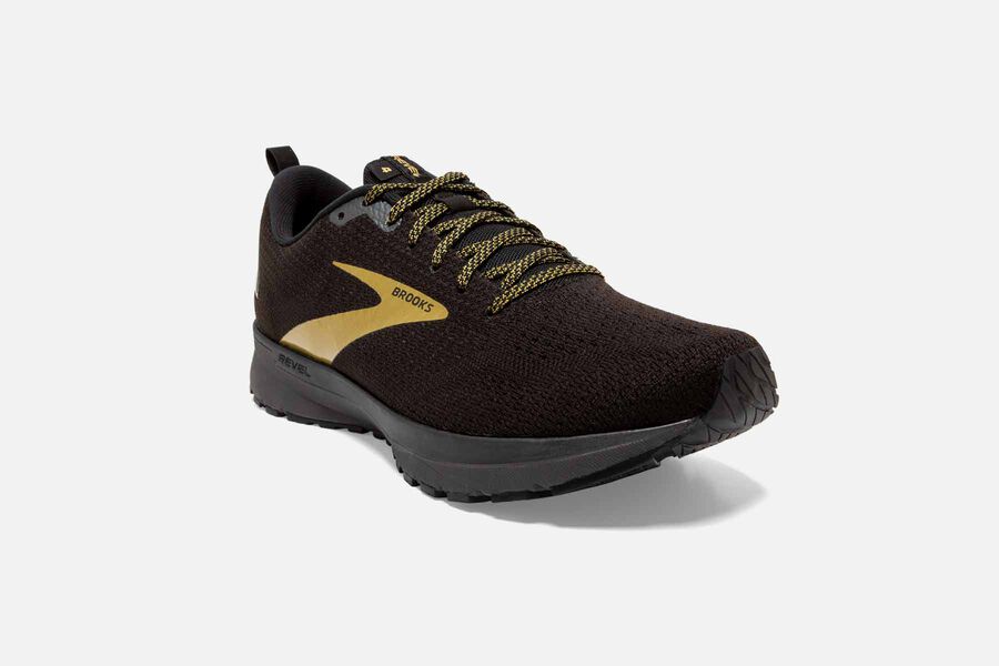 Brooks Revel 4 Road Running Shoes - Mens - Black/Gold - TI1352648